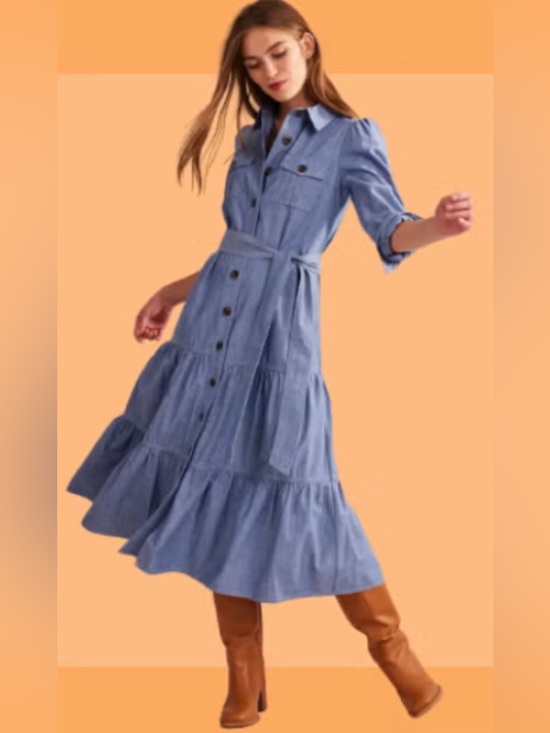 Boden Dresses & Skirts - NWT Boden Blue Tiered Button-Front Midi Dress